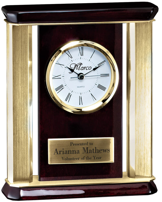 Rosewood Desk Clock with Gold Posts