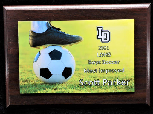 Soccer Sports Plaque, Picture with Foot on Ball