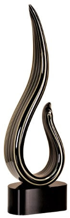 Black & Gold Curve Art Glass Award on black glass base