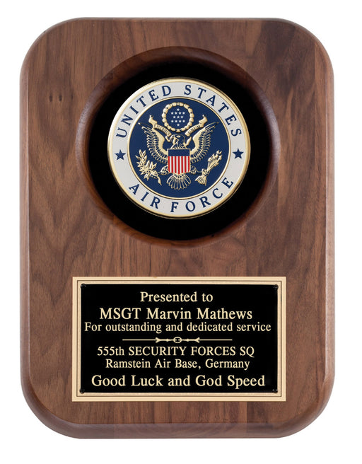 Genuine walnut plaque with USAF Emblem