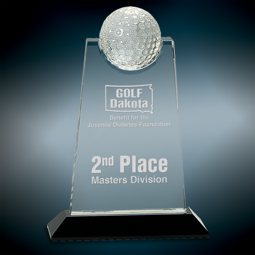 GOLF BALL APEX CRYSTAL AWARD ON BLACK BASE