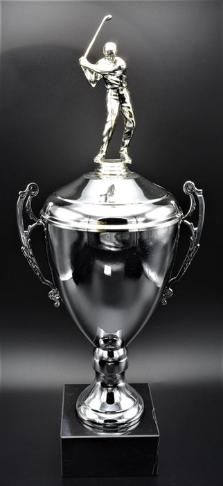 Italian Silver Trophy Cup with Lid and Figure