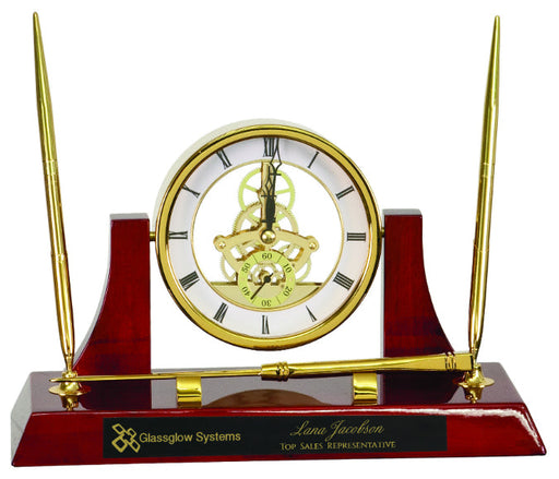 10 1/2" x 6" Executive Gold/Rosewood Piano Finish Clock