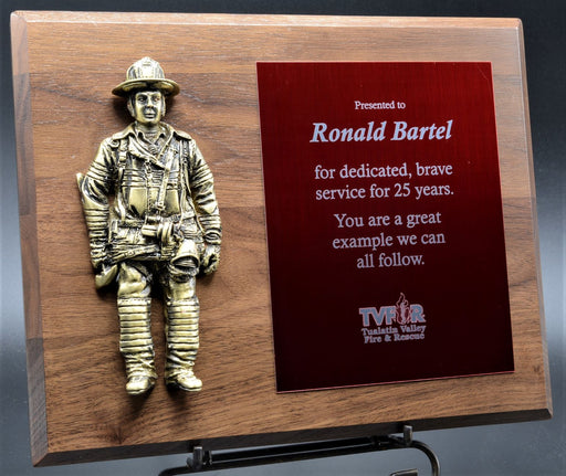 Firefighter Plaque with Antique Brass Painted casting