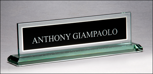 Glass Name Plate with Black Silk Screened Engraving Area