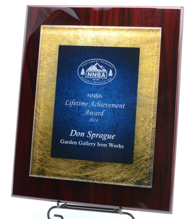 Gold/Blue Art plate on Rosewood board