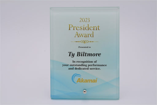 Glass Plaque Award with Metal Chrome Standup Pin