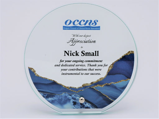 Glass Circle Award with Metal Chrome Standup Pin