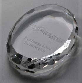 Oval Crystal Paperweight with Gem Cut Edge