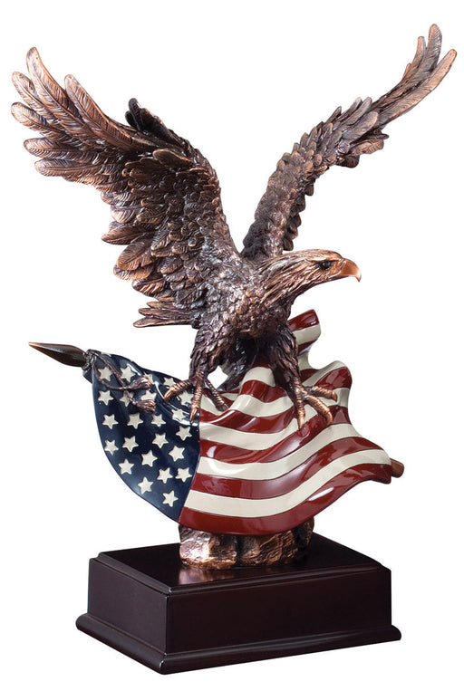 Bronze Eagle Resin Trophy with Flag on Base