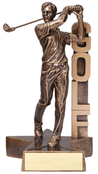 Golf Male Figure Trophy with Sport Name vertically