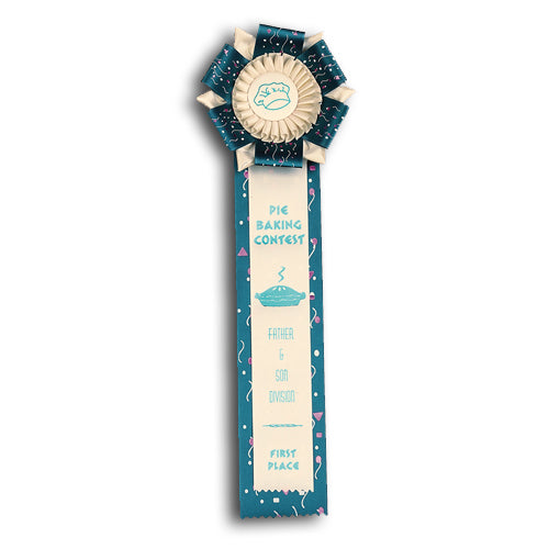 Custom Rosette Ribbon, Single Streamer with overlay