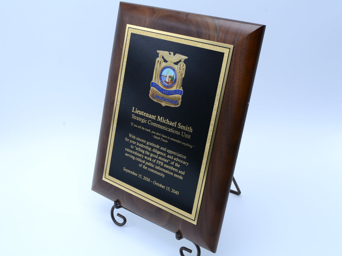 Textured Gold Plaque on Elliptal Edge Solid Walnut — Chucks Awards