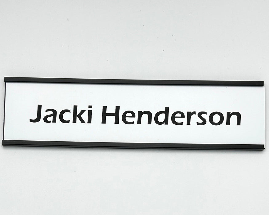 Black Metal Nameplate Holder & Engraved Nameplate
