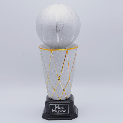 Ceramic Basketball on Net trophy on black base