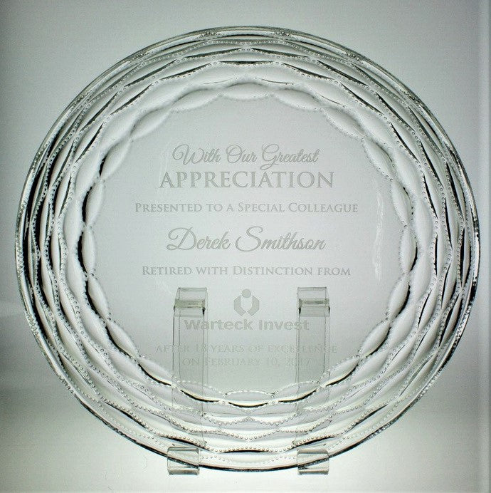 Glass Award Plate and Silver Color Metal Wire Stand ( Two Sizes)