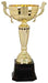 Gold Metal Cup Trophy with Handles on Black Plastic Base