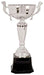 Silver Metal Cup Trophy with Handles on Black Plastic Base