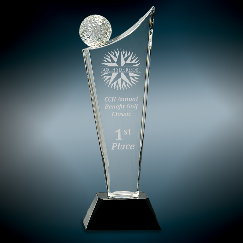 Clear Crystal Golf Wave Award on Black Pedestal Base