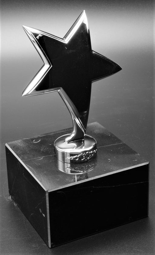 Silver Curved Metal Star on  Marble Base Trophy