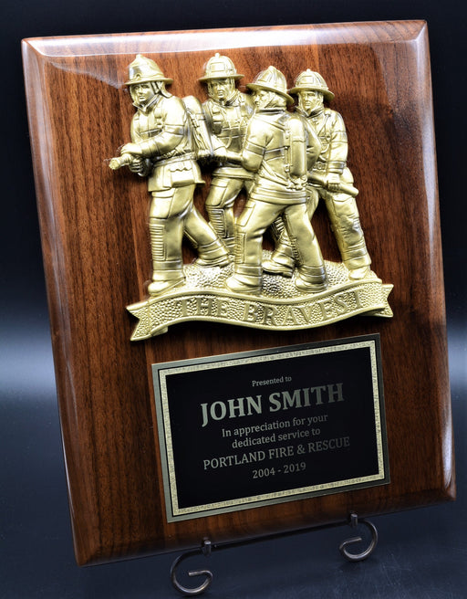 Firefighter Plaque with "The Bravest" Gold Finish Mount