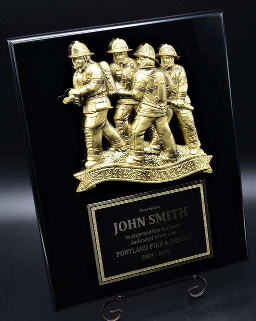 Firefighter Plaque with "The Bravest" Gold Finish Mount