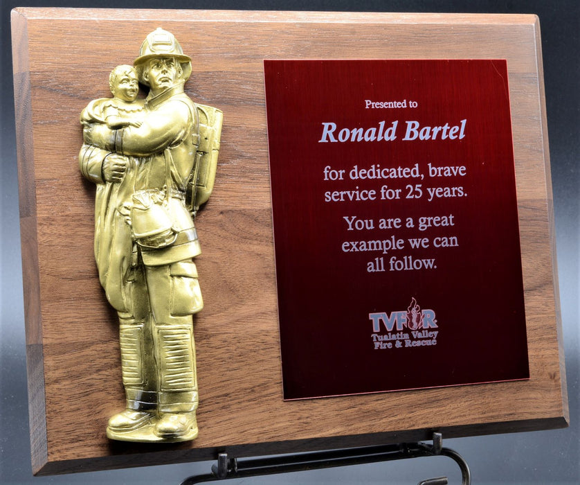 Firefighter Holding Child Plaque