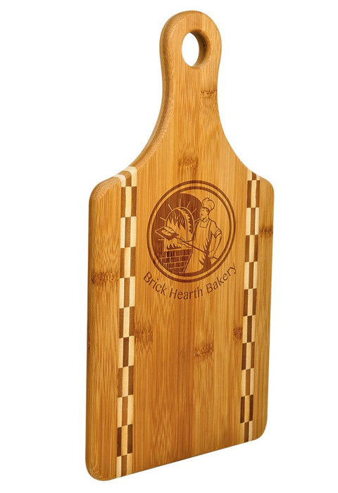 Paddle Shaped Bamboo Cutting Board with Butcher Block Inlay