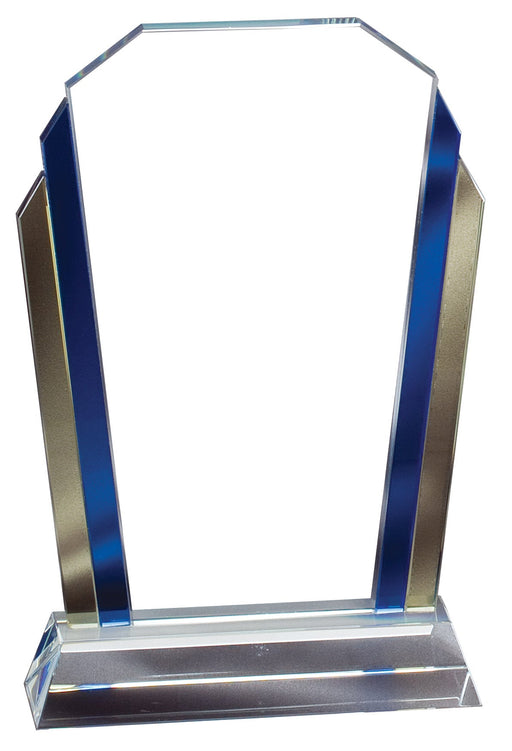 Glass Award with Blue and Gold Vertical Stripes on both sides
