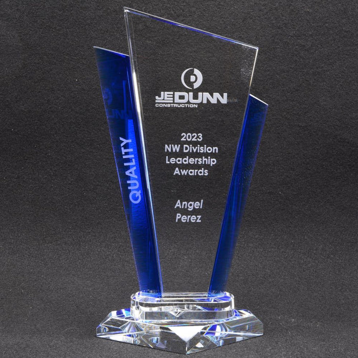 Glass Marquee Award with rising blue beveled edges