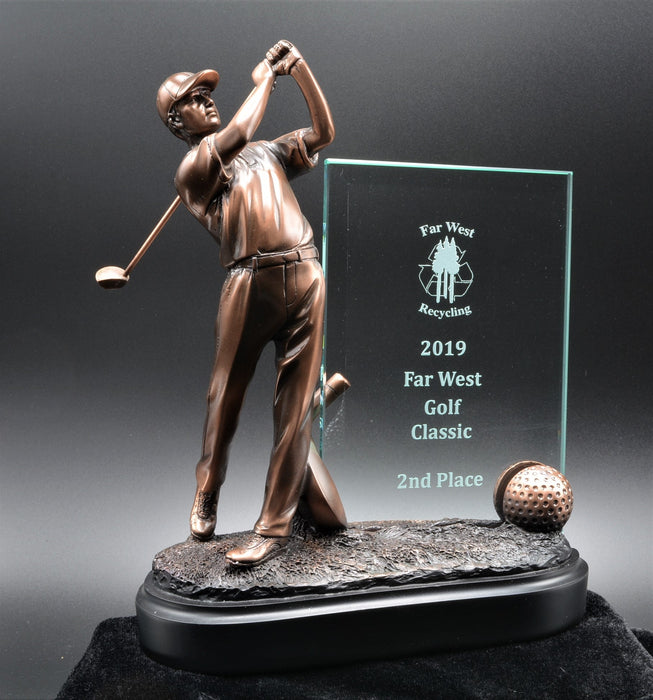 Golf Figure Trophy with Engravable Glass 4"X6"