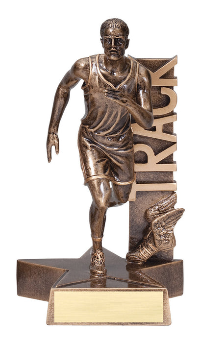 Track Male Figure Trophy with Sport Name vertically