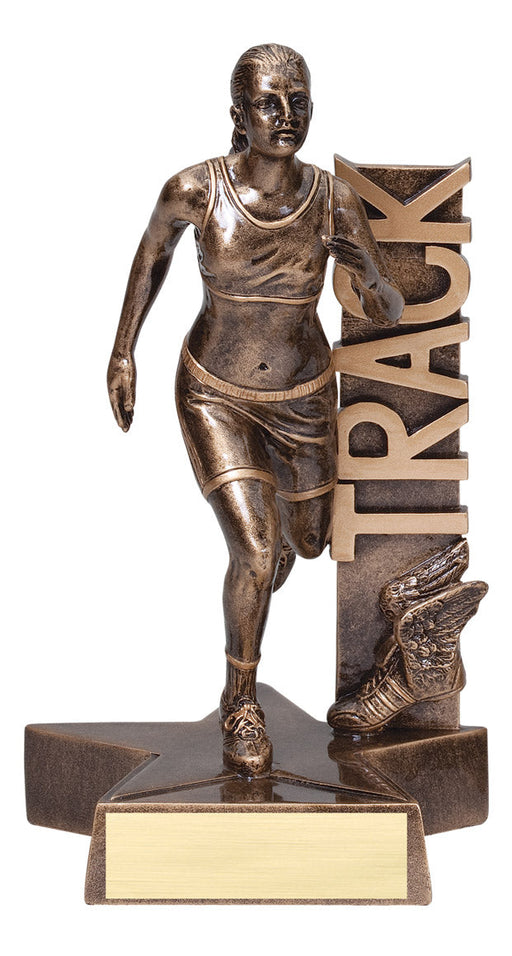 Track Female Figure Trophy with Sport Name vertically