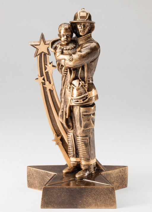 Superstar Firefighter Trophy with Child 8 3/4" High
