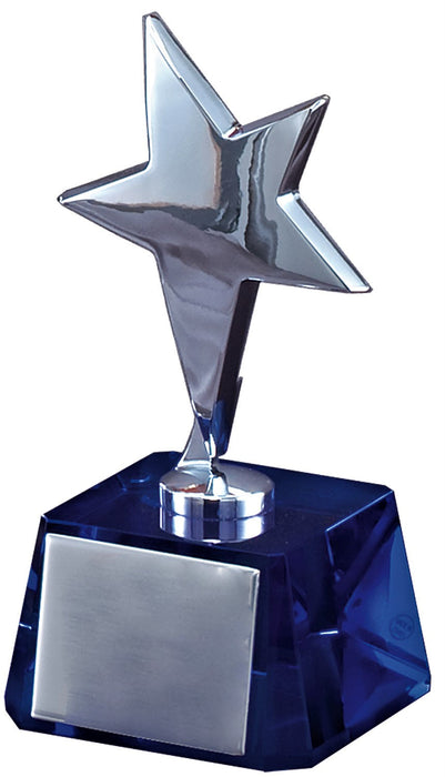 Silver Star Award on Blue Crystal Base